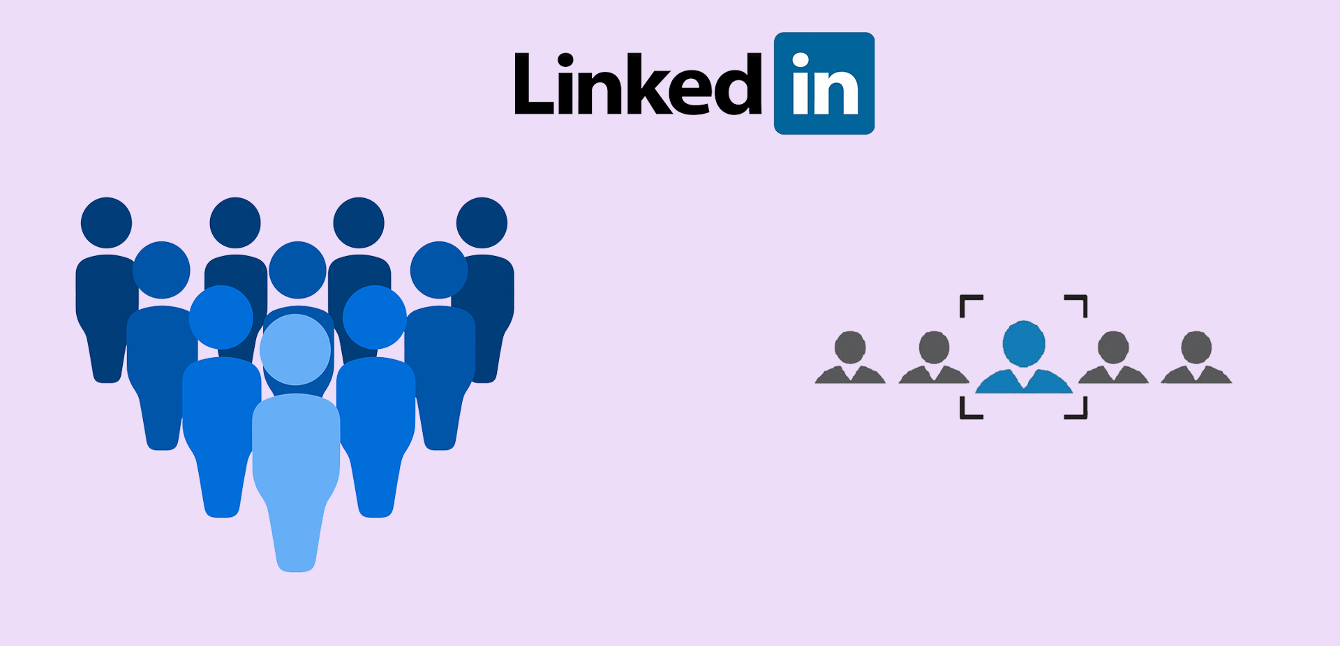 Silhouettes of s group of people next to other silhouettes of people in a line. The LinkedIn logo is in the middle above the groups of people.