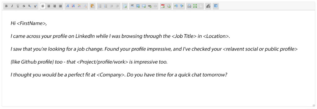 Email template 6 for a recruiter sending an open job position to a potential candidate.