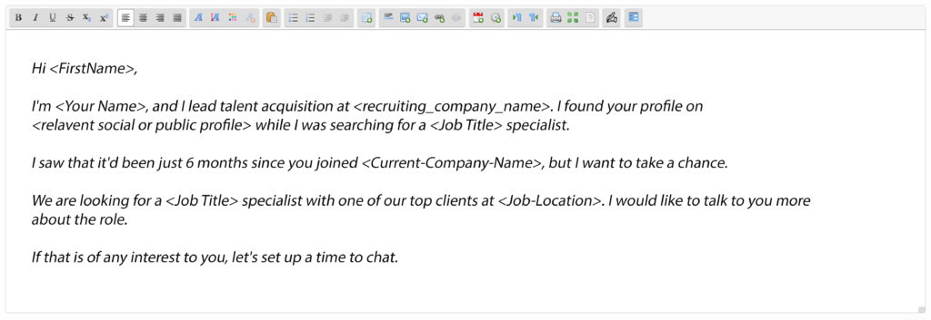 Email template 5 for a recruiter sending an open job position to a potential candidate.