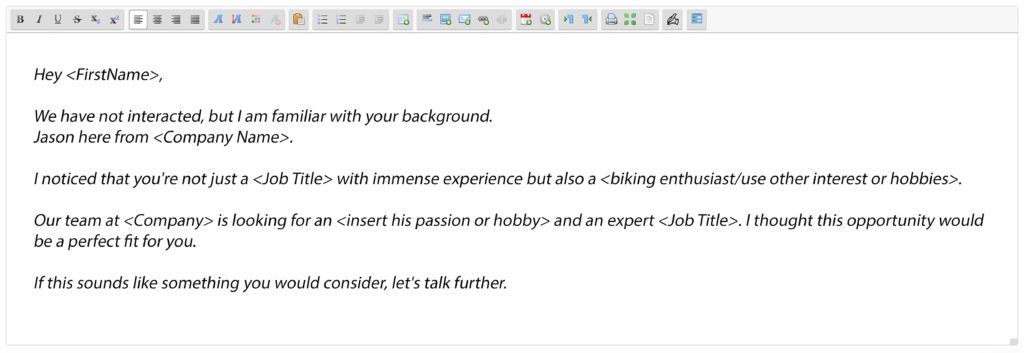 Email template 4 for a recruiter sending an open job position to a potential candidate.