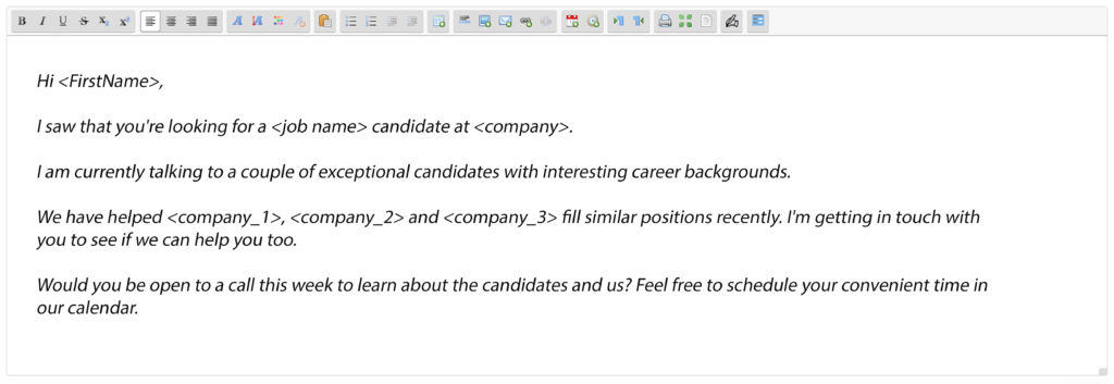 Email template 3 for a recruiter sending an open job position to a potential candidate.