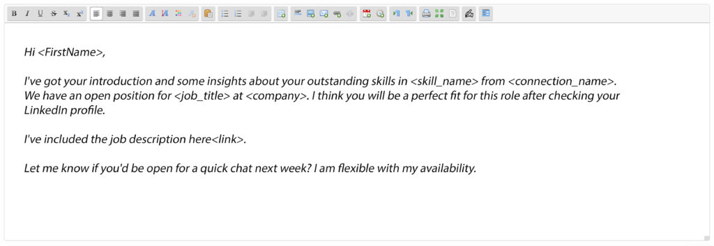 Email template 2 for a recruiter sending an open job position to a potential candidate.