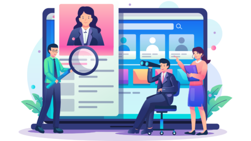Recruiters looking at different hiring platforms for candidates.